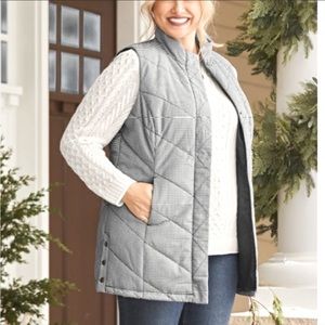 Christopher & Banks Long Quilted Houndstooth Vest Color: Black/White